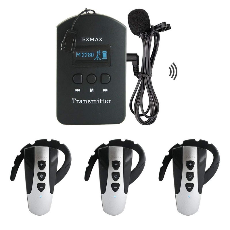 EXMAX EXD-6824 2.4G Wireless Voice Audio Transmission Tour Guide System for Churches Interpreter Translation Business Visting Convention Teaching Training Private Talking (1 Transmitter 3 Receivers) - Image 1
